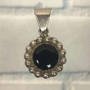 Vtg Taxco Sterling Silver Onyx Pendant Mexico TC65